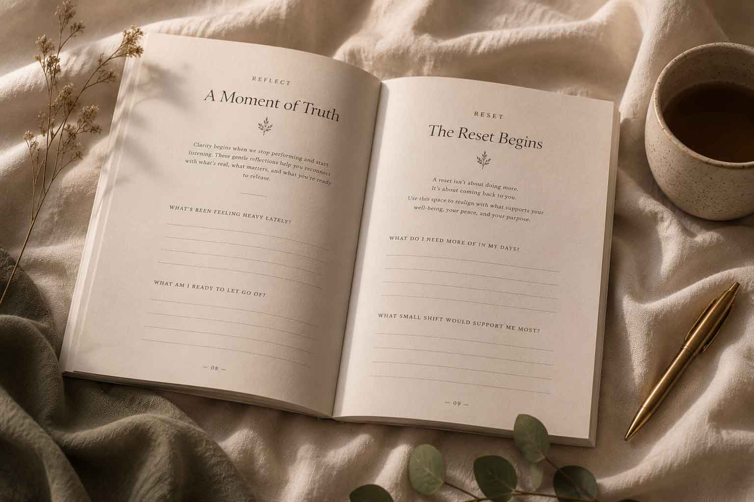 Evening Exhale guided page spread